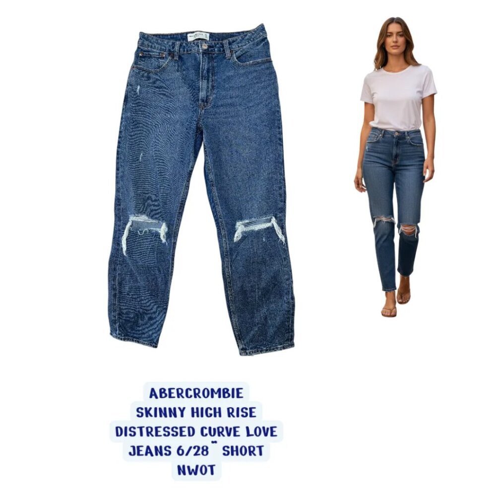 ABERCROMBIE‎ CURVE LOVE SKINNY HIGH RISE DISTRESSED CROP JEANS 6/28" SHORT NWOT